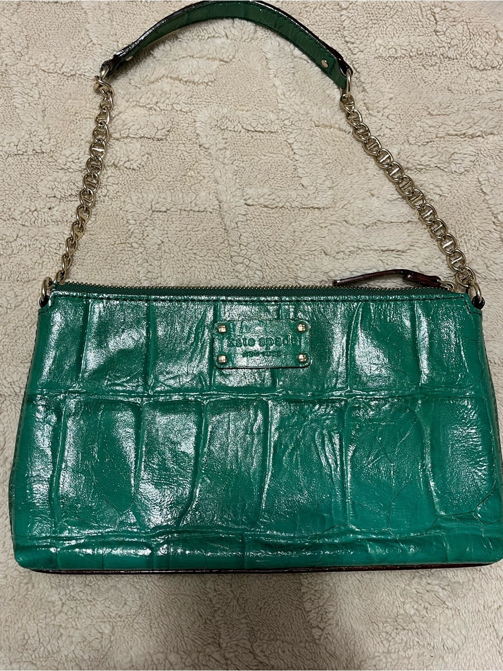 kate spade Green Patent Leather Shoulder Bag with Gold Chain Strap